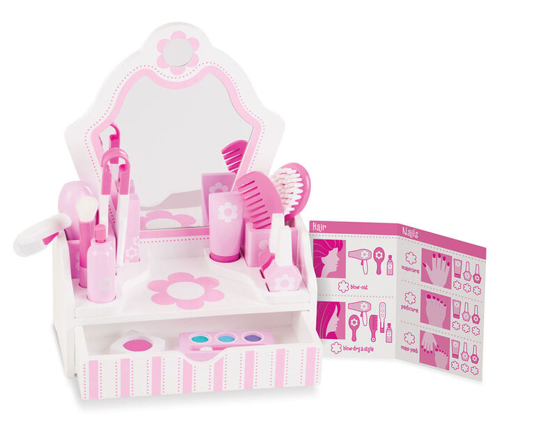 Melissa & Doug Wooden Beauty Salon Play Set With Vanity and Accessories - styles may vary
