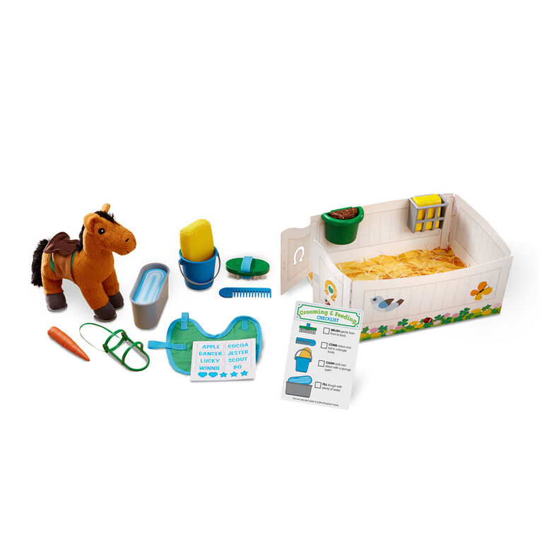 Melissa & Doug - Ensemble de jeux de soins pour chevaux Feed & Groom avec peluche (23 pièces)