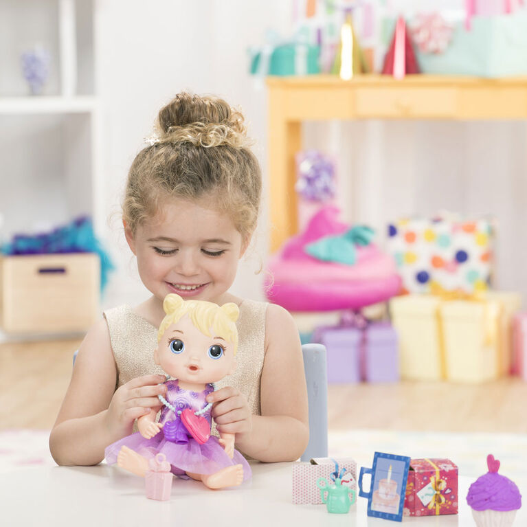 Baby Alive Party Presents Baby Blonde Hair Doll With Birthday Cupcake And Surprise Accessories R Exclusive Toys R Us Canada