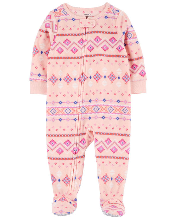 Carter's One Piece Fleece Purple Fair Isle Footed Pajama Pink  3T