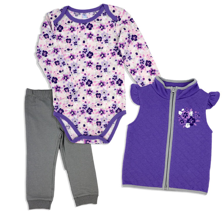 Baby Mode 3 Piece Vest Set: Purple Floral