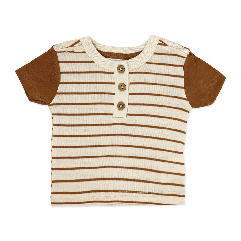 Baby Mode Ensemble de jogging 3 pi&egrave;ces en molleton : rayures marron, 12 mois