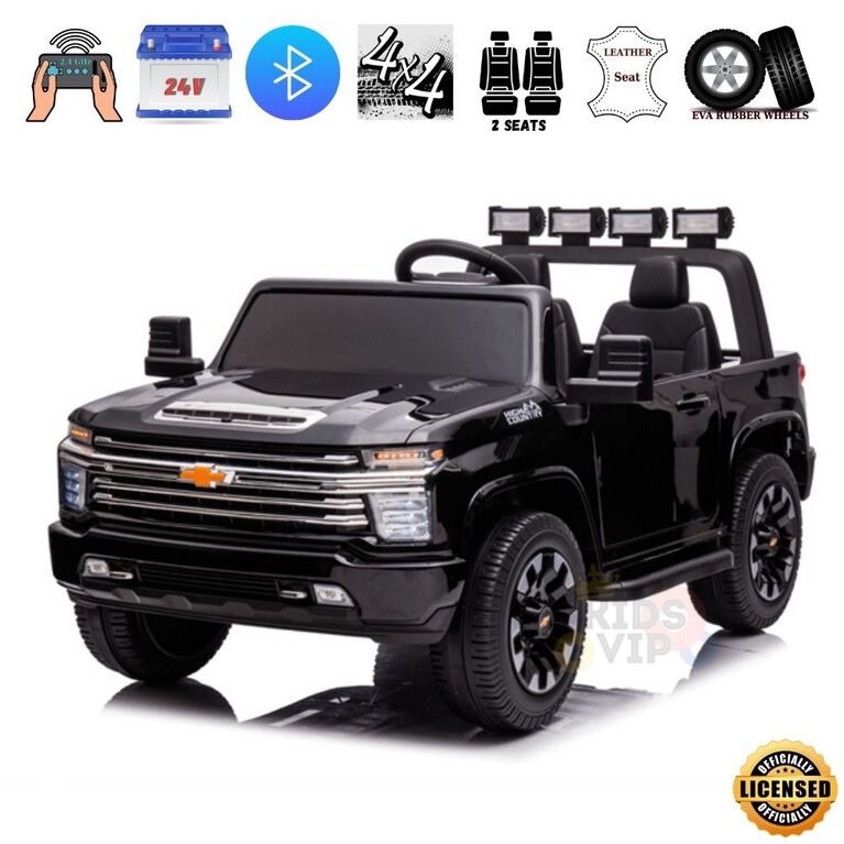 KidsVip 24V Chevrolet Silverado Ride on Truck W/RC- Black - English Edition