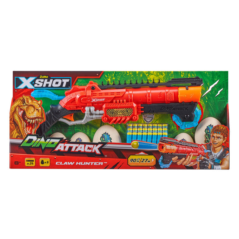 Fusil à fléchettes en mousse X-Shot Dino Attack Claw Hunter (24 fléchettes, 6 oeufs)