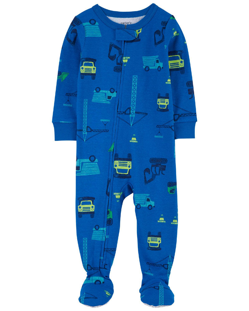 Carter s One Piece Blue Construction Footed Pajama Blue 3T