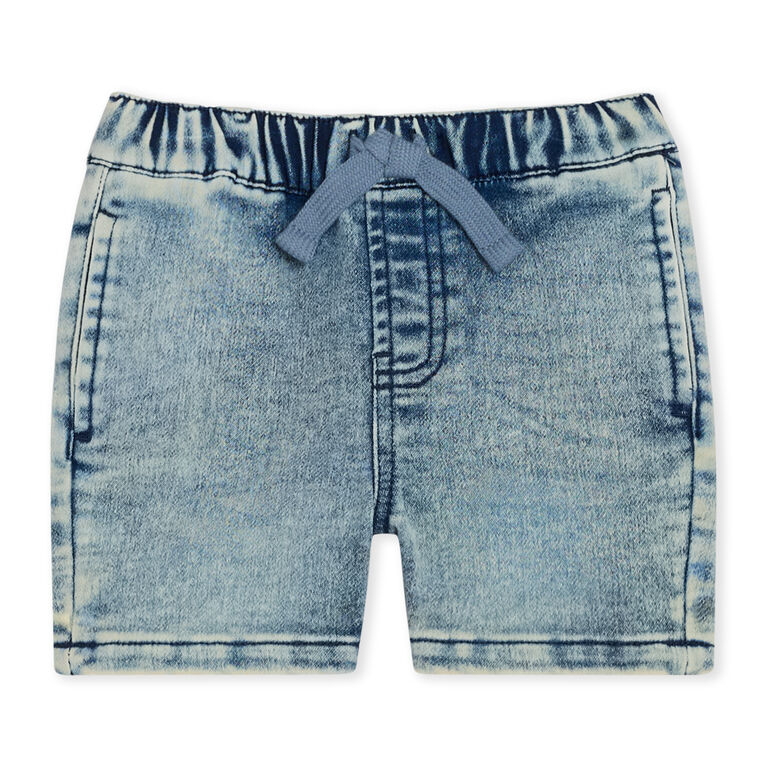 7 For All Mankind 2 Piece Knit Denim Short Set, Navy, 24M