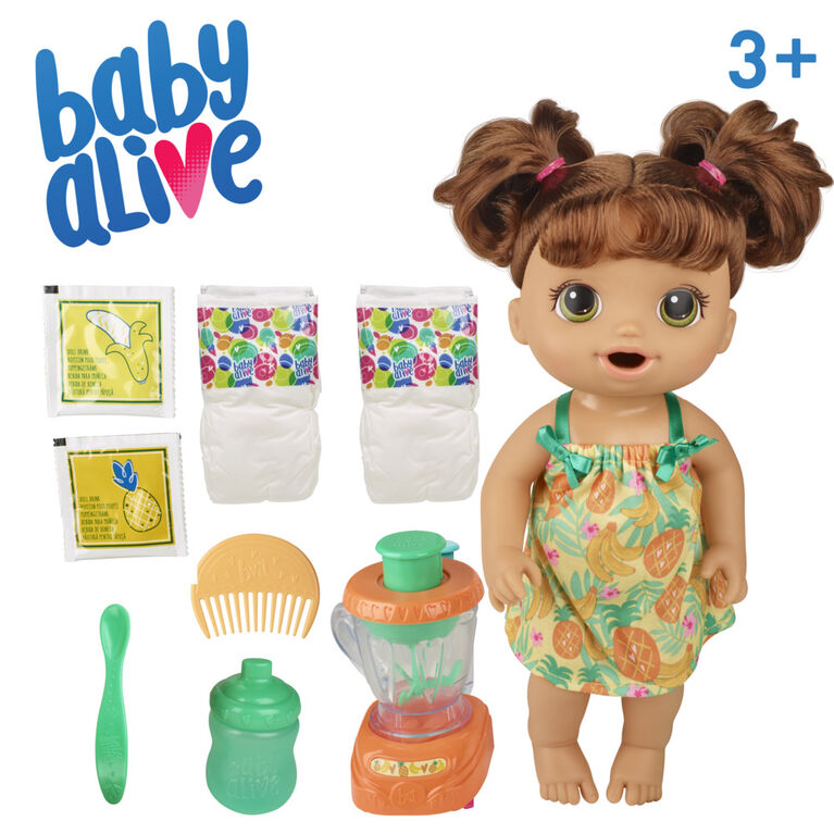 Baby Alive, Bébé et son mélangeur magique, boit, mange et fait pipi, délice tropical et mélangeur