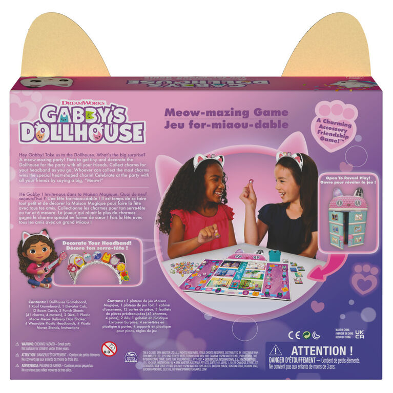 Gabby's Dollhouse, Meow-mazing Board Game Based on the DreamWorks Netflix Show with 4 Kitty Headbands