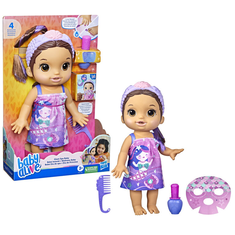 Baby Alive Glam Spa Baby Doll, Mermaid, Color Reveal Nails and Makeup, 12.6-Inch Waterplay Toy