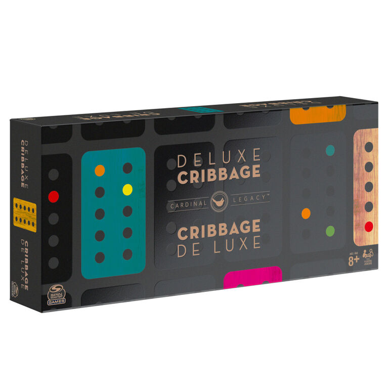 Legacy Deluxe Cribbage Classic Game with Lined Wooden Case and Colored Metal Movers