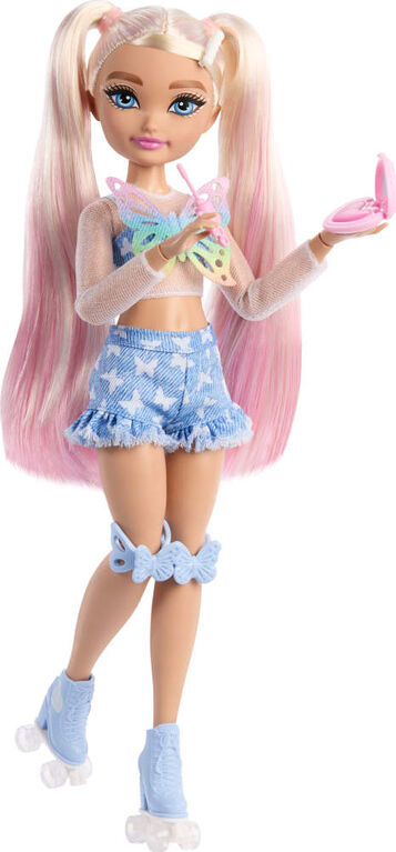 Dream Besties Barbie "Malibu" Roller Skating Fashion Doll with 9 Makeup Themed Accessories
