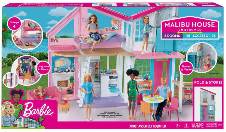 Barbie Malibu House 2-Story Dollhouse with Transformation Features and 25+ Pieces - R Exclusive