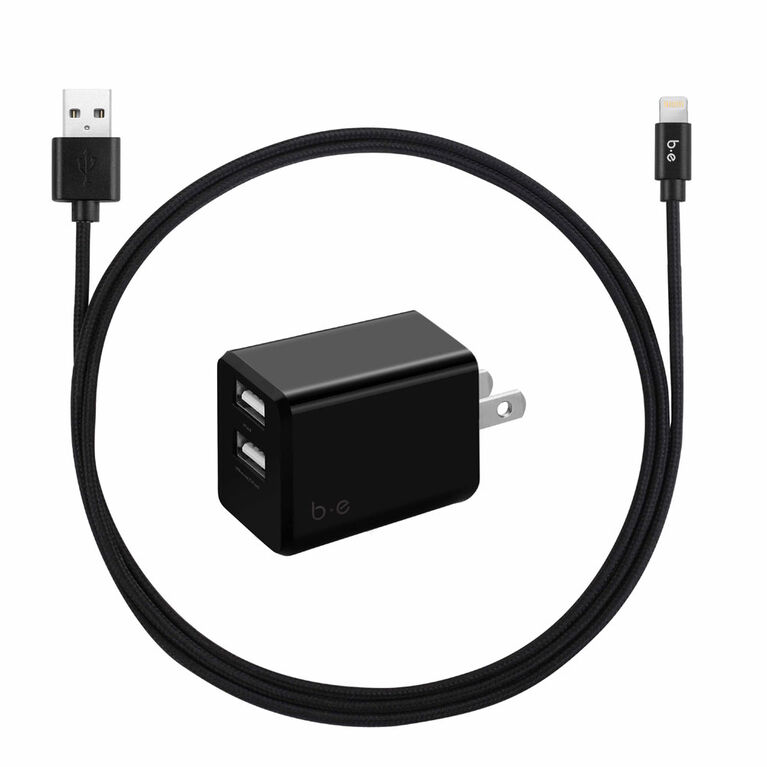 Blu Element Wall Charger Dual USB 3.4A w/Lightning Cable Black