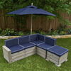 KidKraft - Wooden Outdoor Sectional Ottoman and Umbrella Set with Cushions, Kids' Patio Furniture, Barnwood Gray and Navy