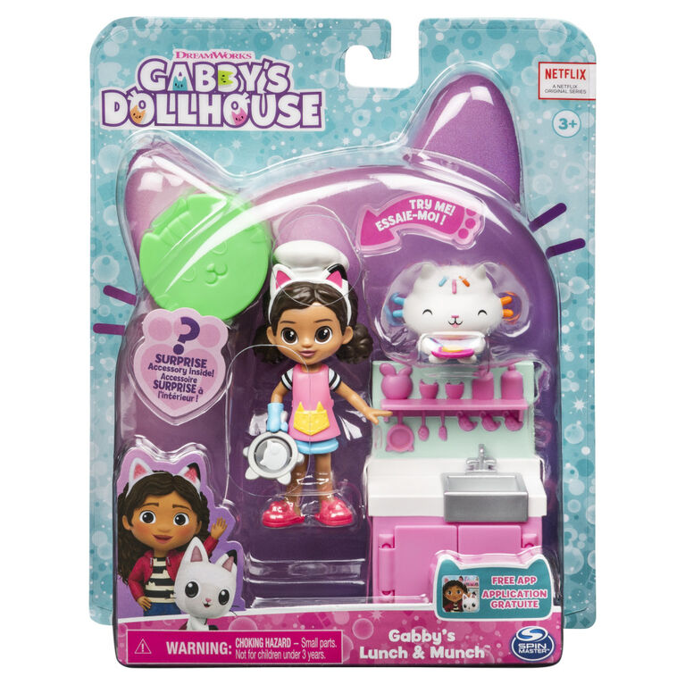 Gabby et la maison magique – Coffret cuisine Lunch and Munch avec 2 figurines jouets, accessoires et meuble