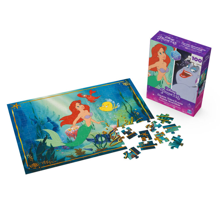 Disney Princess, 100-Piece Reversible Jigsaw Puzzle Double-Sided The Little Mermaid Ariel and Ursula