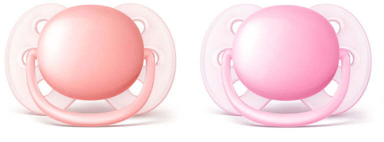 Philips AVENT Ultra Soft Pacifier 0-6 Months, 2-Pack - Pink/Peach