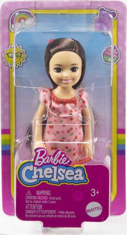 Barbie Chelsea Doll (Brunette) in Cherry-Print Dress