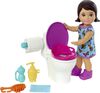 Barbie Small Doll and Accessories, Babysitters, Inc. Set with Toilet and 5 Pieces