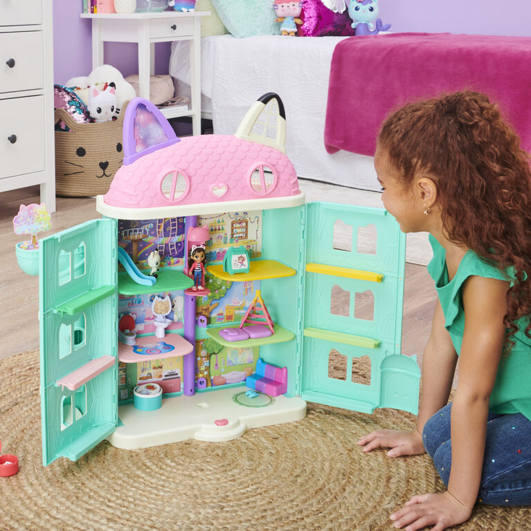 Gabby et la maison magique – Maison de poupées Purrfect Dollhouse avec 2 figurines, 8 meubles, 3 accessoires, 2 boîtes surprises et sons