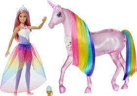 Licorne Lumières Magiques Barbie Dreamtopia avec lumières et sons, et poupée Barbie Princesse avec cheveux roses - Notre exclusivité