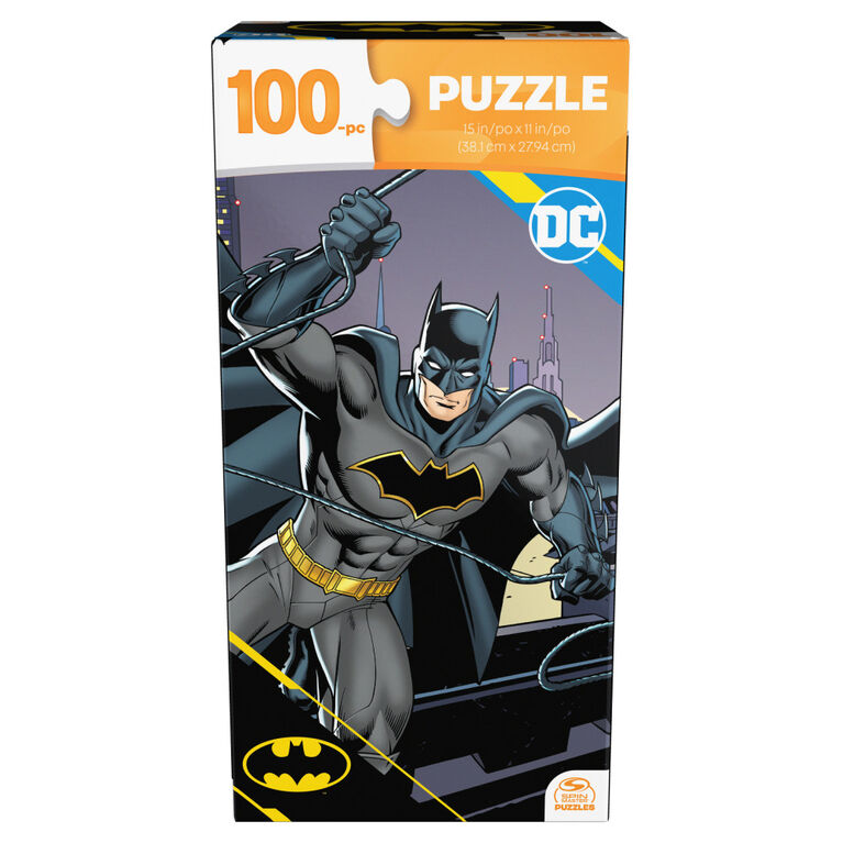 DC Comics, Puzzle Batman de 100 pièces, Super-héros Gotham Batmobile, produit promotionnel du film dans une boîte verticale pour un rangement facile, pour adultes et enfants à partir de 4 ans