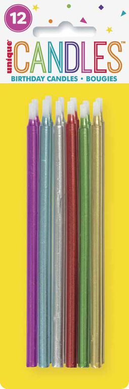 Metallic Bday Candles 5"- Assorted Colours 12 pieces