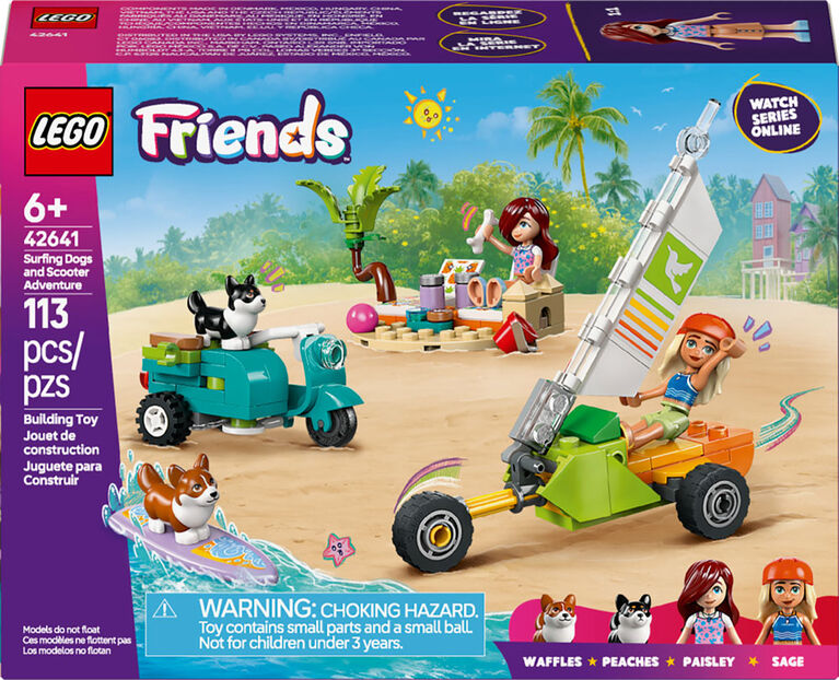 LEGO Friends Les chiens surfeurs et l'aventure en scouteur, Jouet de construction, Jeu de rôle avec corgi et planche de surf 42641