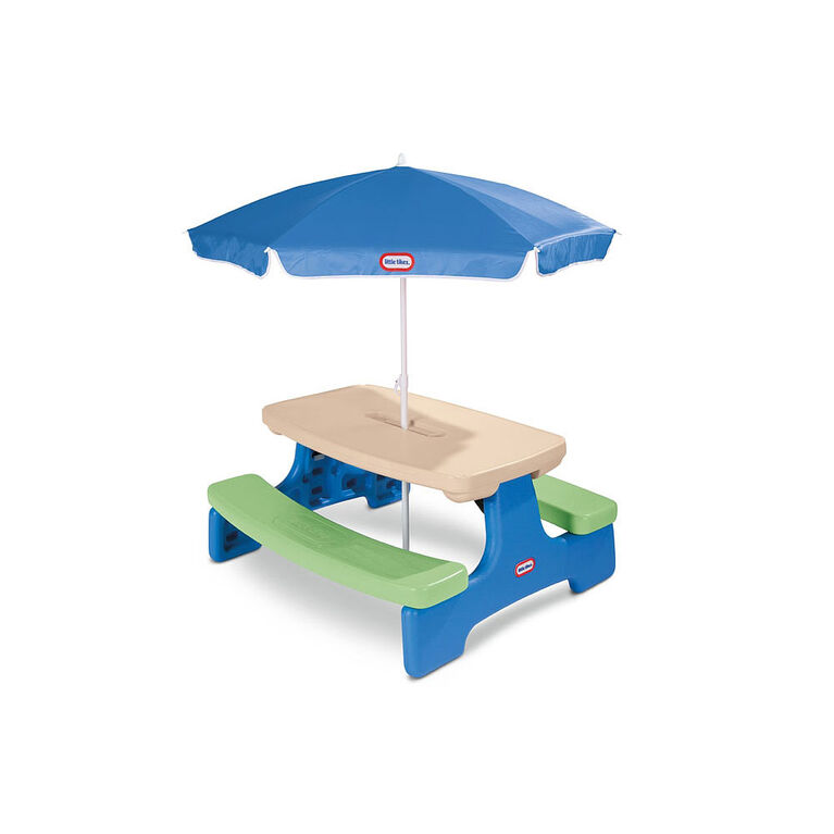 Little Tikes - Easy Store - Grande table de pique-nique bleu et verte avec parasol