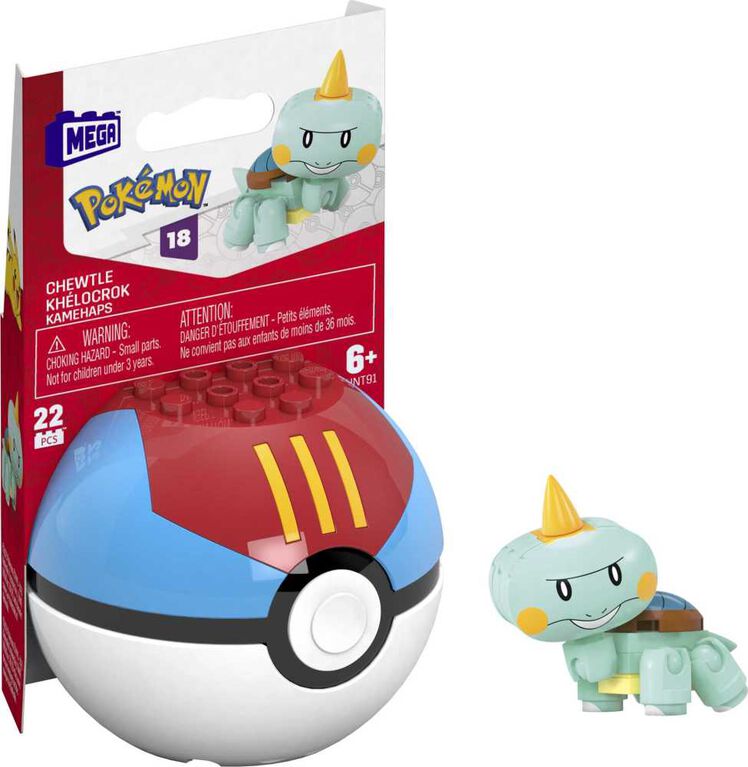 MEGA Pokemon Chewtle Building Toy Kit, Poseable Action Figure with Poke Ball (22 Pieces)