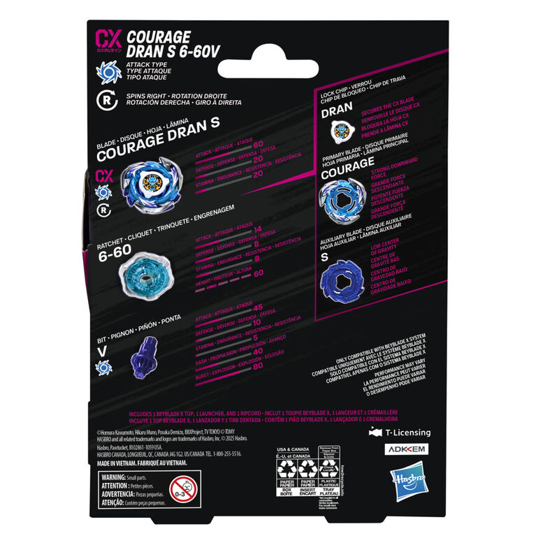 Beyblade X Courage Dran S 6-60V CX Starter Pack Top and Launcher