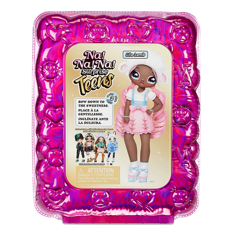 Poupée-mannequin Na Na Na Surprise Teens - Lila Lamb, poupée en tissu doux de 11 po (28 cm), inspirée d'une brebis, avec des cheveux roses