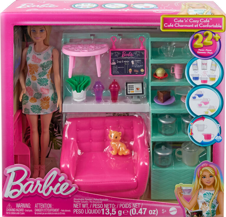 Barbie-Joli Café Cozy-Coffret poupée et 21 accessoires
