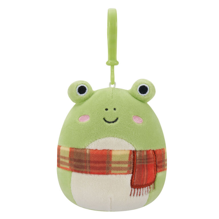 Squishmallows &agrave; pince de 8,89 cm - Grenouille verte Wendy avec &eacute;charpe &agrave; carreaux