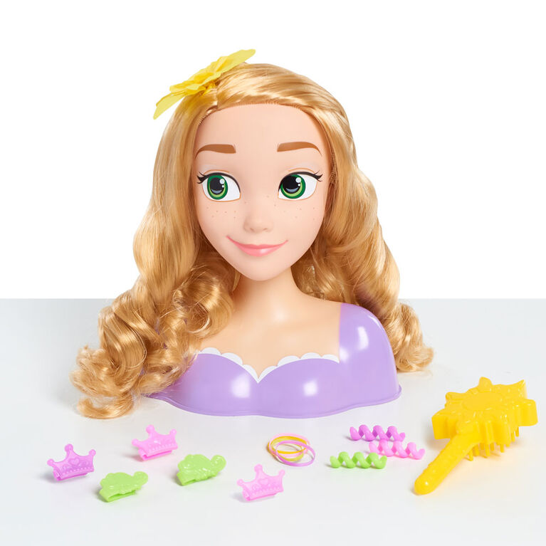 Disney Princess Rapunzel Styling Head, Blonde Hair, 10 Piece Pretend Play Set, Tangled, by Just Play