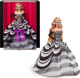 Poupée Barbie Signature, 65e anniversaire, de collection avec cheveux blonds, robe noire et blanche