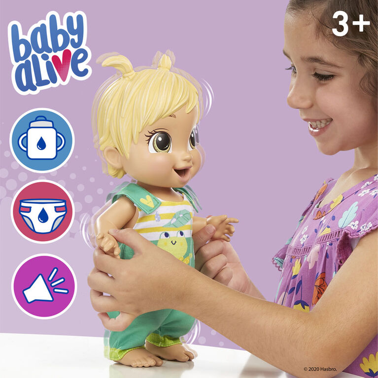 Baby Alive Baby Gotta Bounce Doll, Frog Outfit, Bounces with 25+ SFX and Giggles, Drinks and Wets