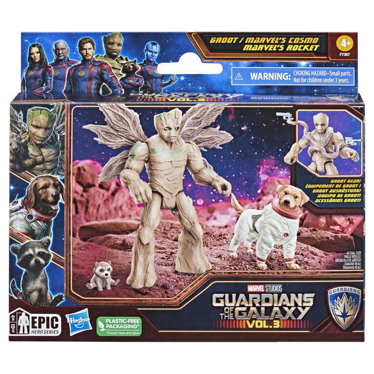 Marvel Gardiens de la galaxie Vol. 3, figurines articulées Groot, Bébé Rocket et Marvel's Cosmo - Notre exclusivité