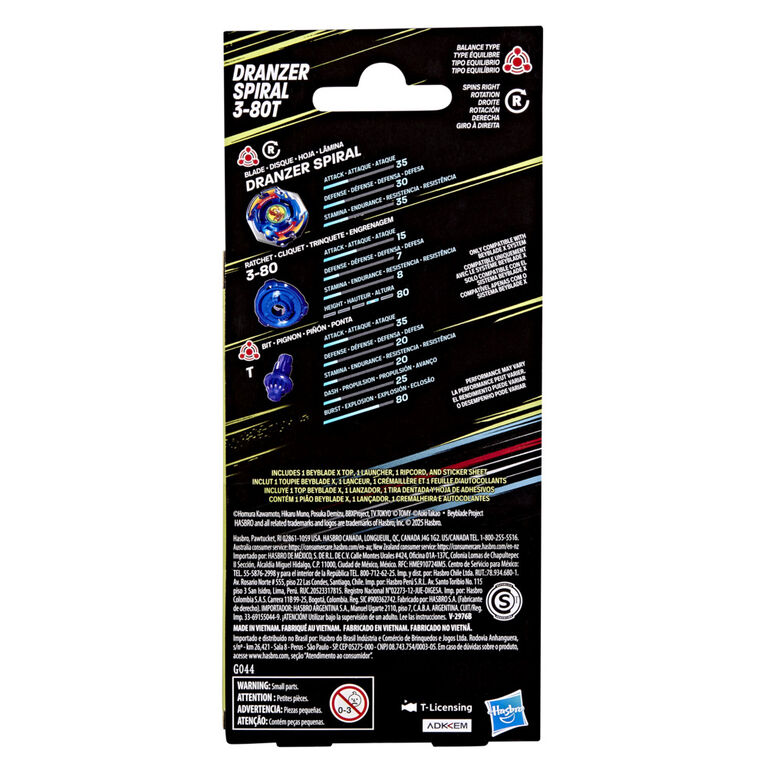 Beyblade X Starter Pack X-Over Project Dranzer Spiral 3-80T, toupie et lanceur