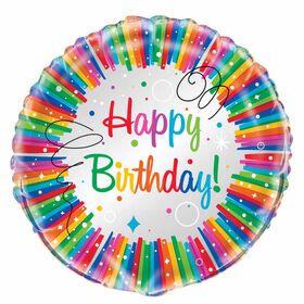 Ballon aluminium rond, 18 " - Rainbow Ribbons Birthday - Édition anglaise
