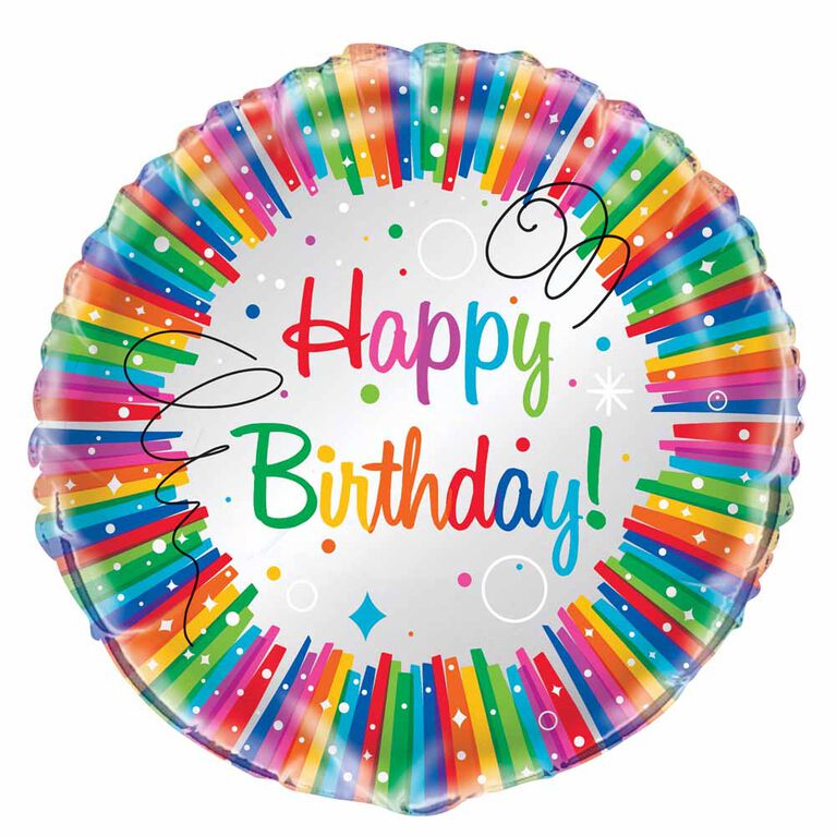 Ballon aluminium rond, 18 " - Rainbow Ribbons Birthday - Édition anglaise