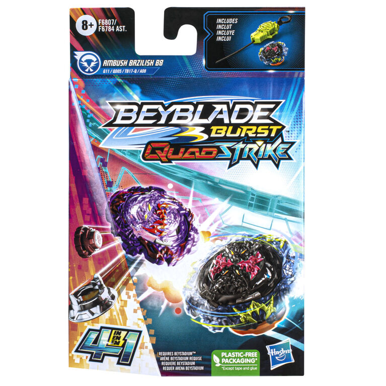 Beyblade Burst QuadStrike Ambush Bazilisk B8 Spinning Top Starter Pack, Attack/Balance Type Battling Game with Launcher