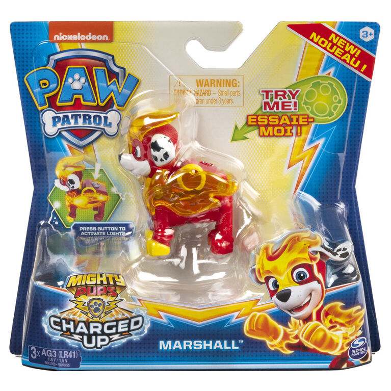 PAW Patrol, Mighty Pups Charged Up Marshall Collectible Figure with Light Up Uniform