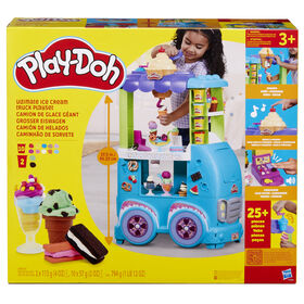 Play-Doh Kitchen Creations Ultimate Ice Cream Truck Playset, Jumbo Kitchen Food Truck Toy for Kids 3 Years and Up with 27 Accessories, 12 Cans, Realistic Sounds, Non-Toxic