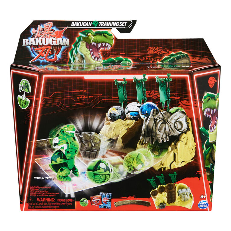 Bakugan Training Set avec Titanium Trox, thème clan des dinosaures, figurine articulée personnalisable, cartes à échanger et coffret