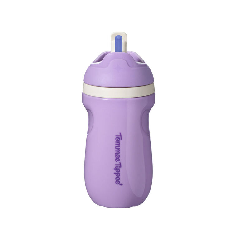 Tommee Tippee Sporty Botella con Pajita, 9oz, 12 Meses+, Tapa abatible que ayuda a mantener limpia la pajita, Colores surtidos, 1 unidad