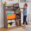 Bibliothèque en bois avec pochettes de rangement, meubles pour enfants - Gris cendré