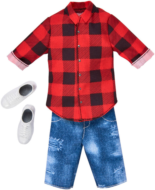 Barbie - Ken - Coffret Tenue - Chemise à carreaux rouge et short en denim