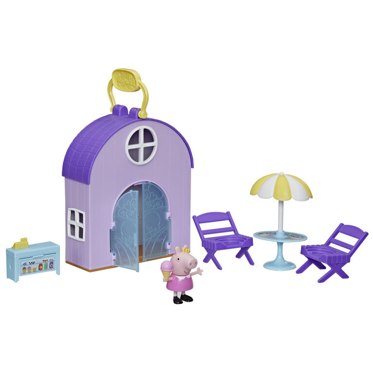 Peppa Pig Peppa's Club Peppa's Ice Cream Shop Preschool Playset Toy, Includes 1 Figure, 4 Accessories, Carry Handle