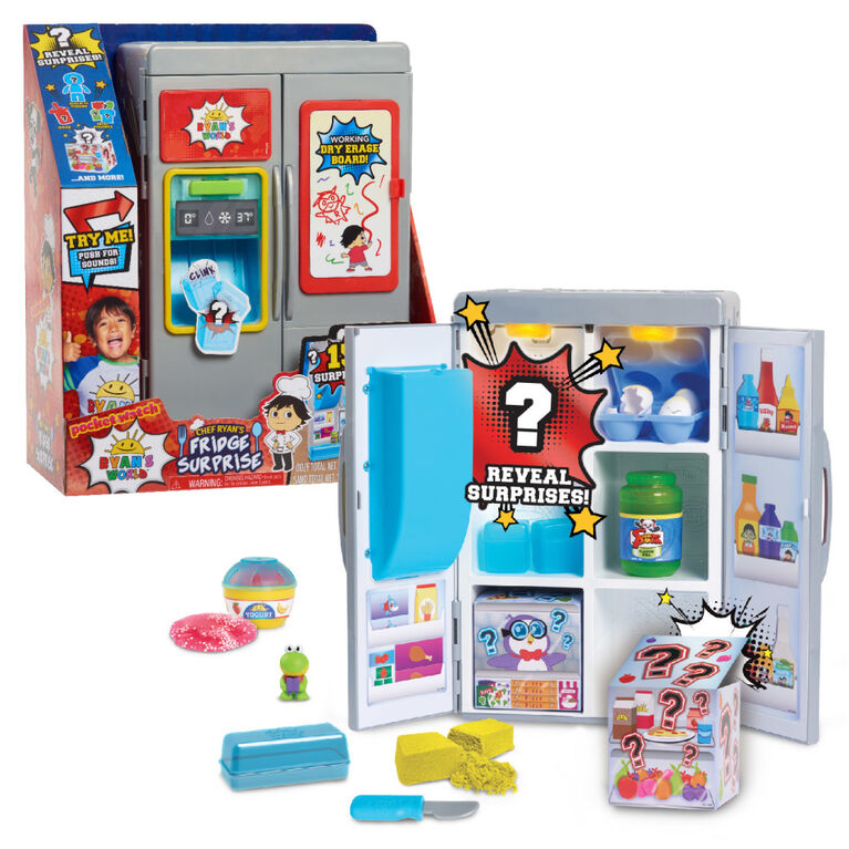 Ryan's World Chef Ryan's Fridge Surprise, Lights and Sounds, Dry Erase Board and Play Food Inspired Blind Containers of Figures, Ooze, and More!